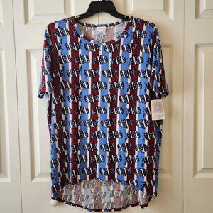 LuLaRoe Womens Patriotic Map Print High-Low IRMA Top Size S Red White & Blue NWT